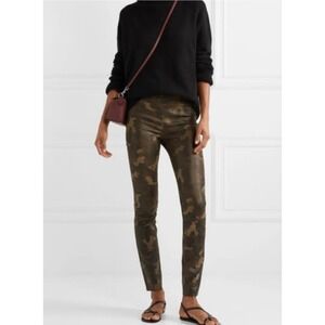 SPRWMN Camo Suede Ankle Leggings Women XS Brown Green Leather Mid Rise Skinny